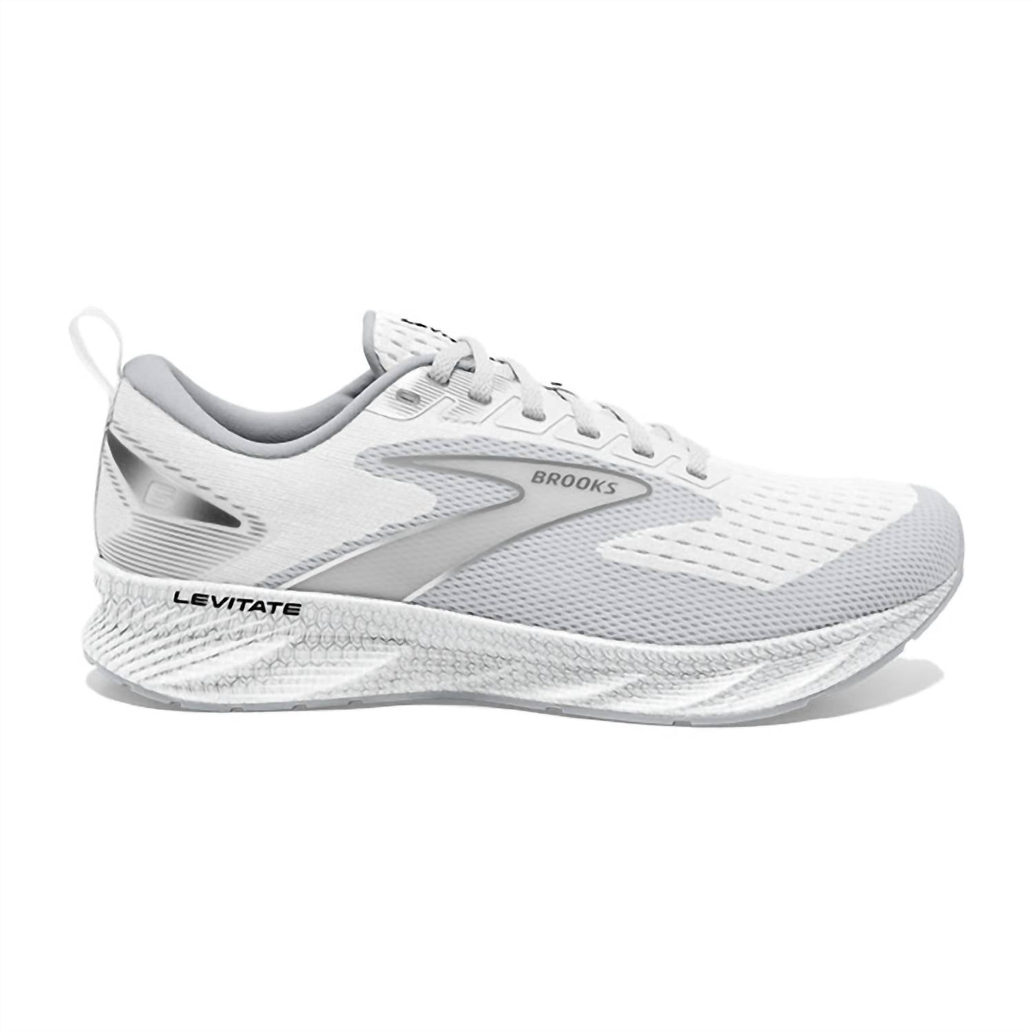 BROOKS Men's Levitate 6 Running Shoes in bright white oyster mushroom - men's shoe - detail view