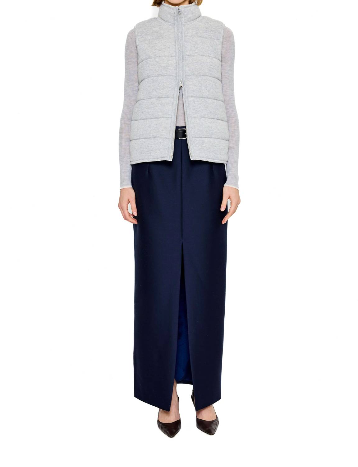 arch4 Cashmere Hammersmith Quilted Knit Vest in ivory - women's jacket - view 4