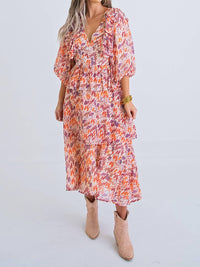 Karlie Abstract Ruffle Midi Dress in orange - women's dress