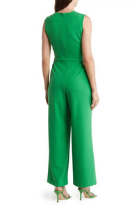 Nicole Miller - Round Neck Twist Front Solid Stretch Crepe Jumpsuit