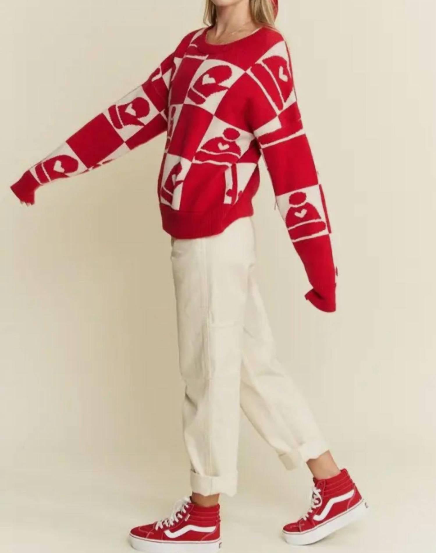 Jade By Jane - Checkered Christmas Mitts & Beanie Sweater