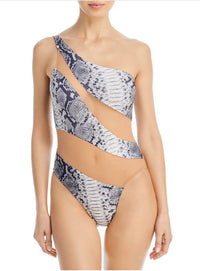 Norma Kamali - Mesh Python Print One Shoulder One Piece Swimsuit