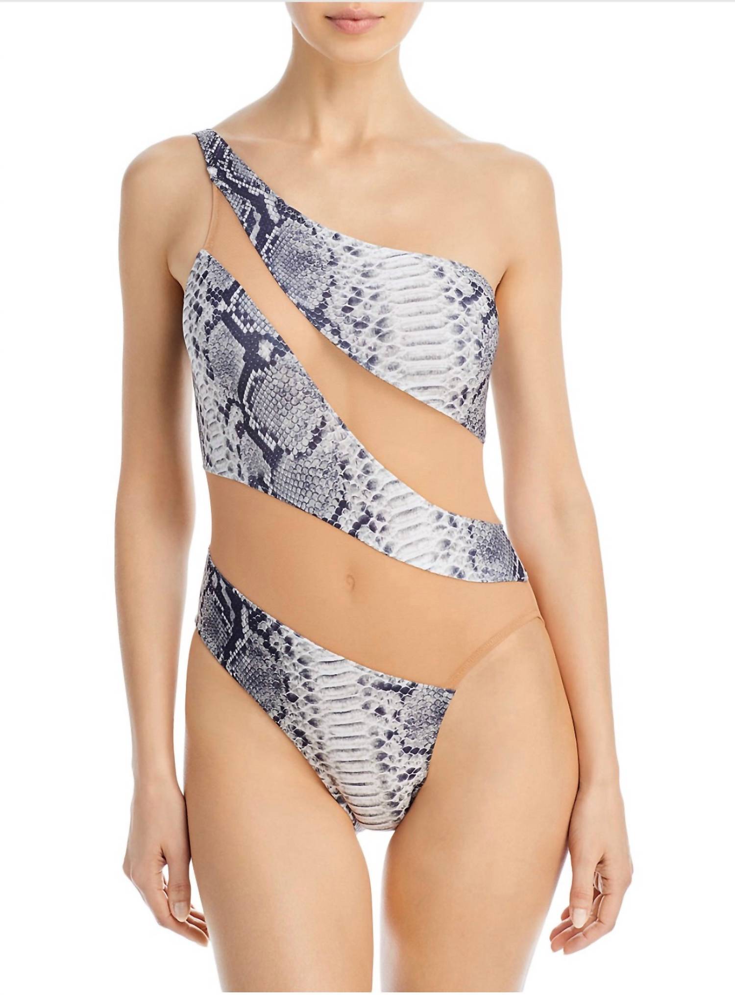 Norma Kamali - Mesh Python Print One Shoulder One Piece Swimsuit