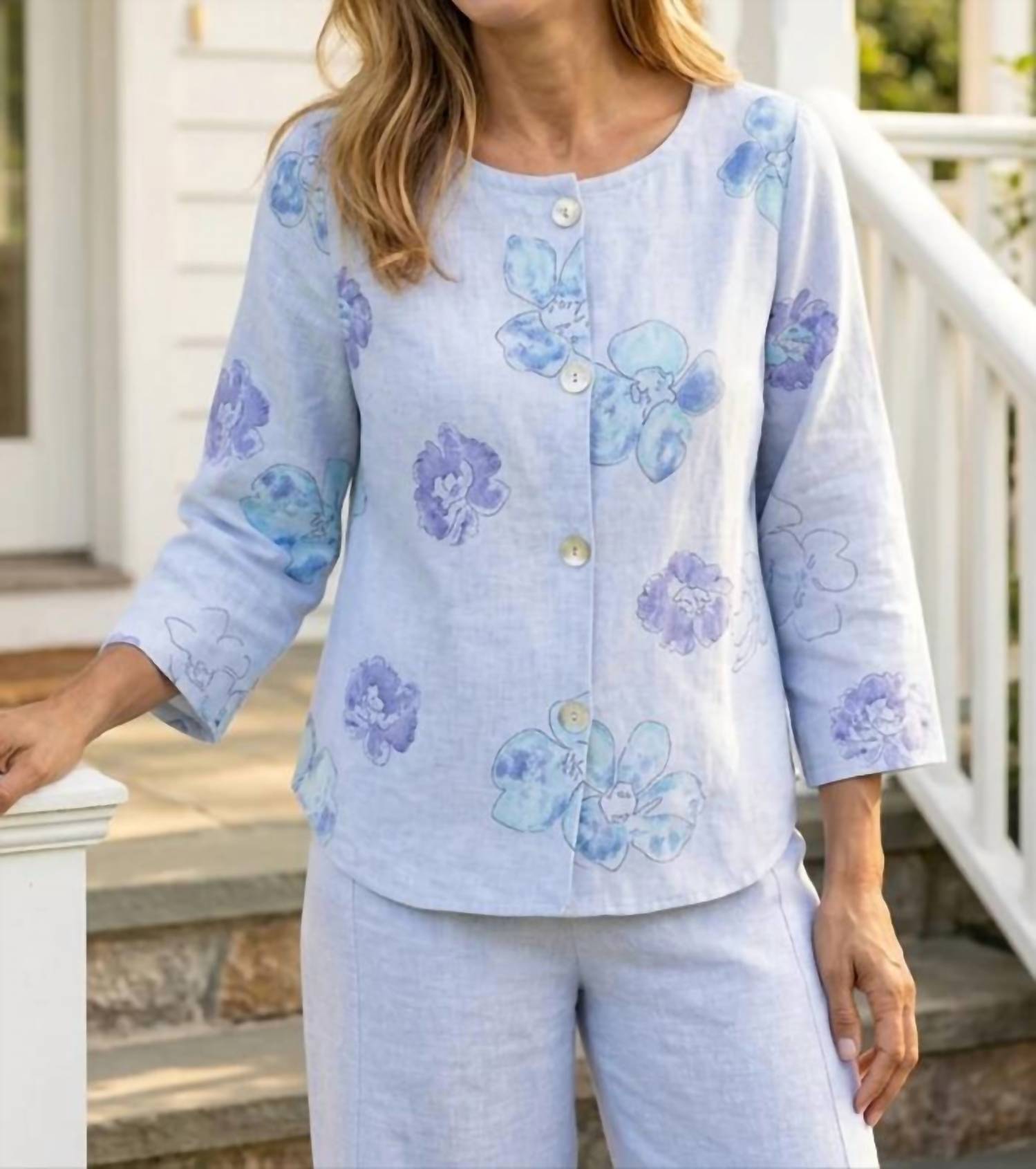 Habitat - Linen Floral Button-Up Blouse