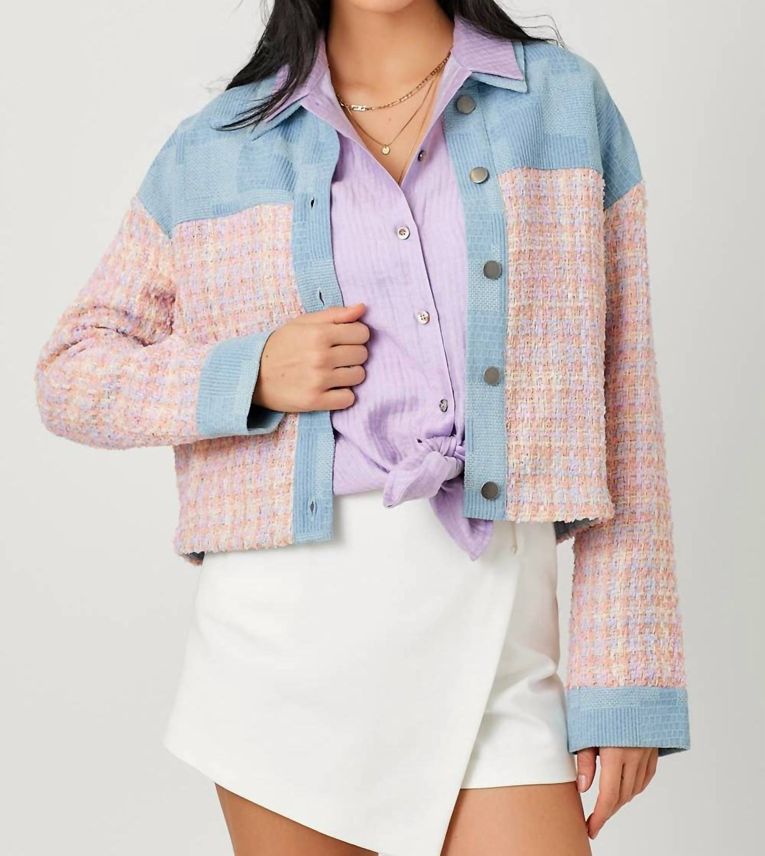 Mystree - Mixed Feelings Denim & Tweed Jacket