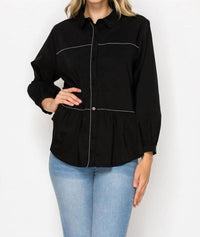 Joh - Jobeth Stretch Woven With Beading Trim Top