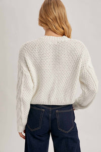 Bluivy - Cropped Button Front Cable Knit Cardigan