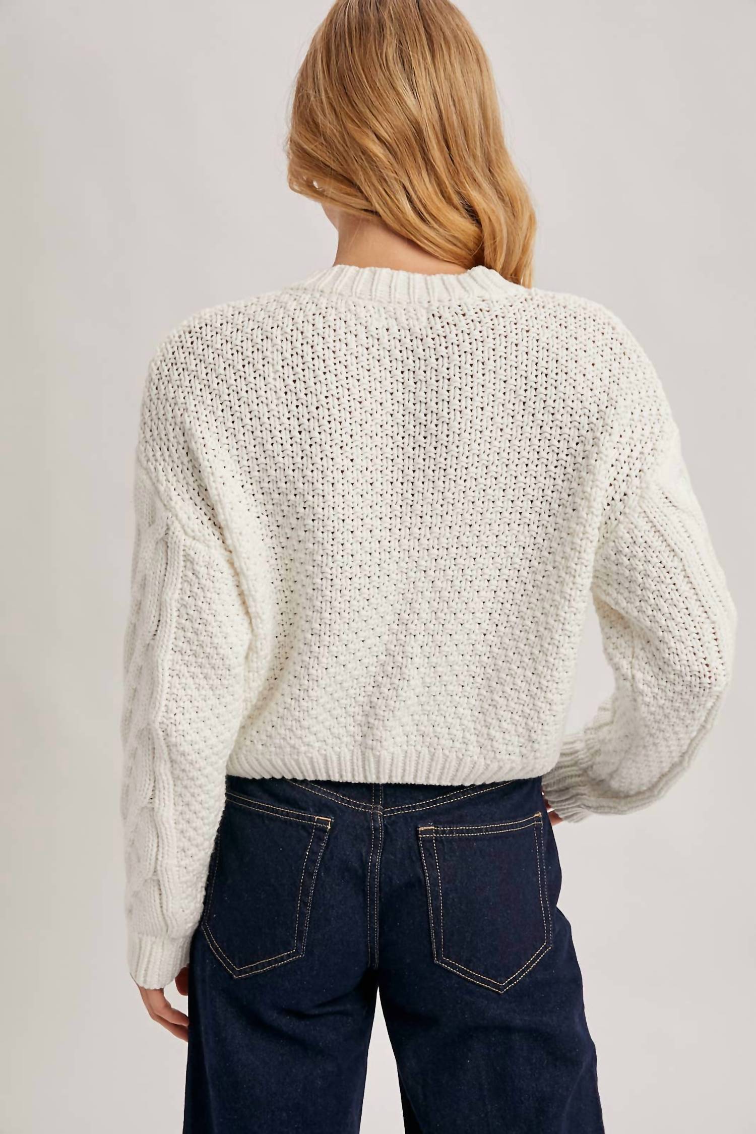 Bluivy - Cropped Button Front Cable Knit Cardigan