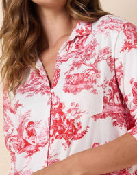 THE cat's PAJAMAS Women's Idle Hours Pima Knit Night Shirt in white red - women's intimate - alternate view