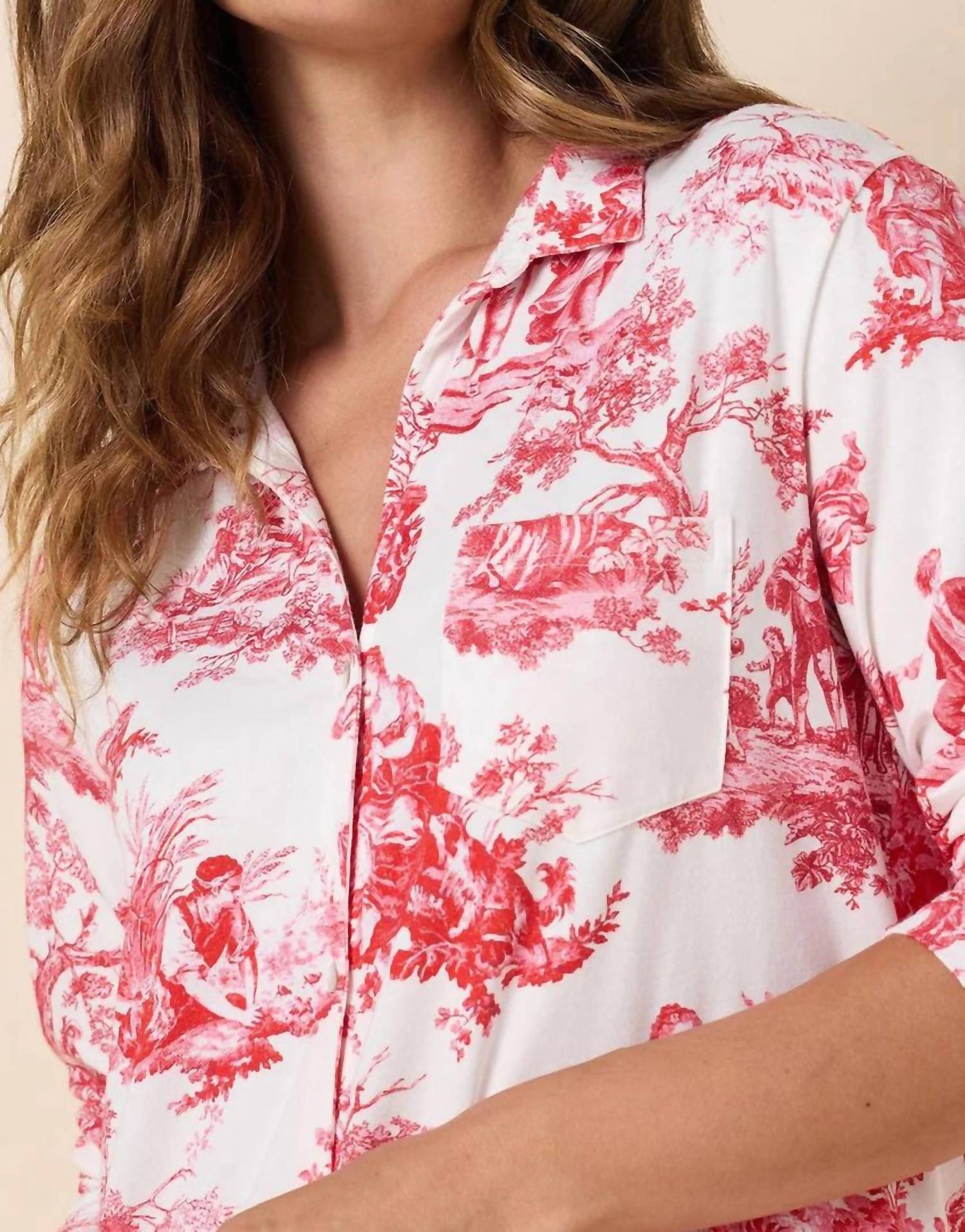 THE cat's PAJAMAS Women's Idle Hours Pima Knit Night Shirt in white red - women's intimate - alternate view