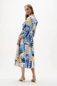 Joseph Ribkoff - Stretch Cotton Tropical Print A-line Wrap Dress