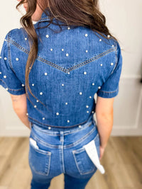Cozy Co. - Constantly Amazed Cotton Short Sleeve Cropped Button Up Top