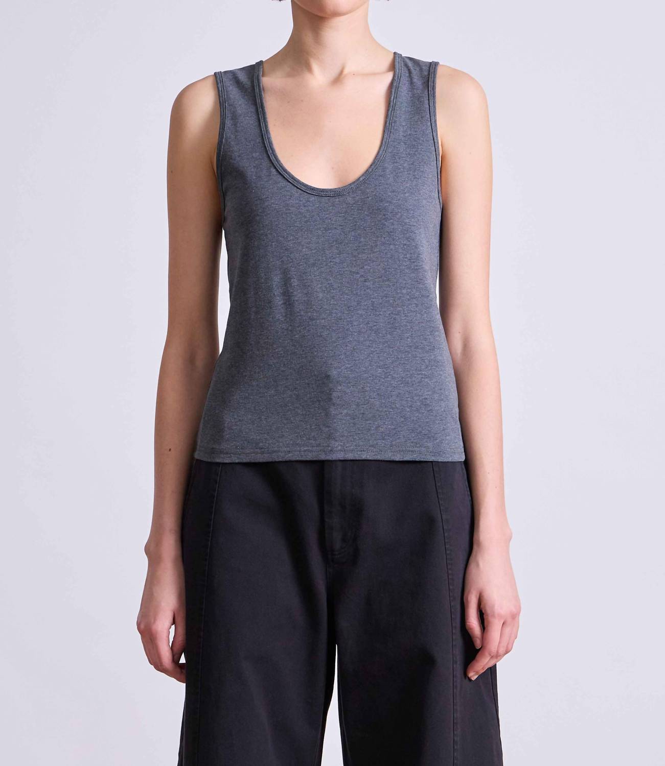 APIECE APART Uri Low Cut Tank Top in charcoal - women's tank top