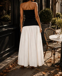 Surelymine - Strapless Button-Front Color Block Maxi Dress