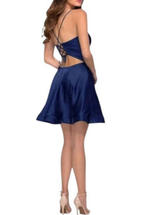 La Femme - Satin V-neck A-line Cocktail Mini Dress