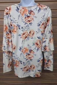 P.S. Kate - Women's Floral Cage Front Ruffle Long Sleeve