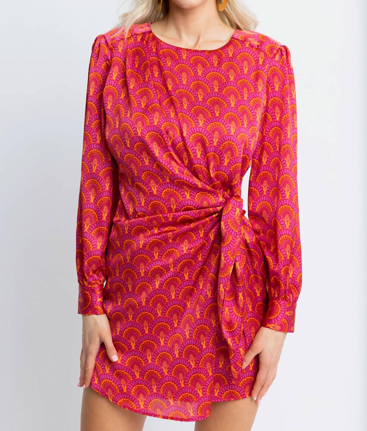 Karlie - Vintage Fan Satin Wrap Dress