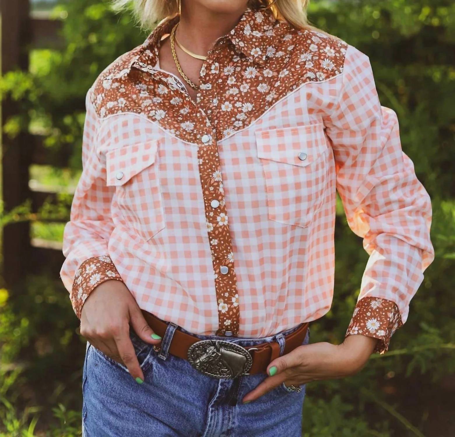 Crazy Consuela - Western Long Sleeve Pearl Snap Shirt