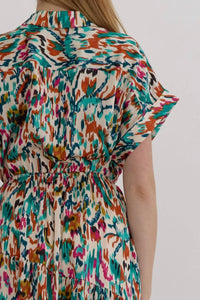 Entro - Satin V-neck Collared Midi Dress