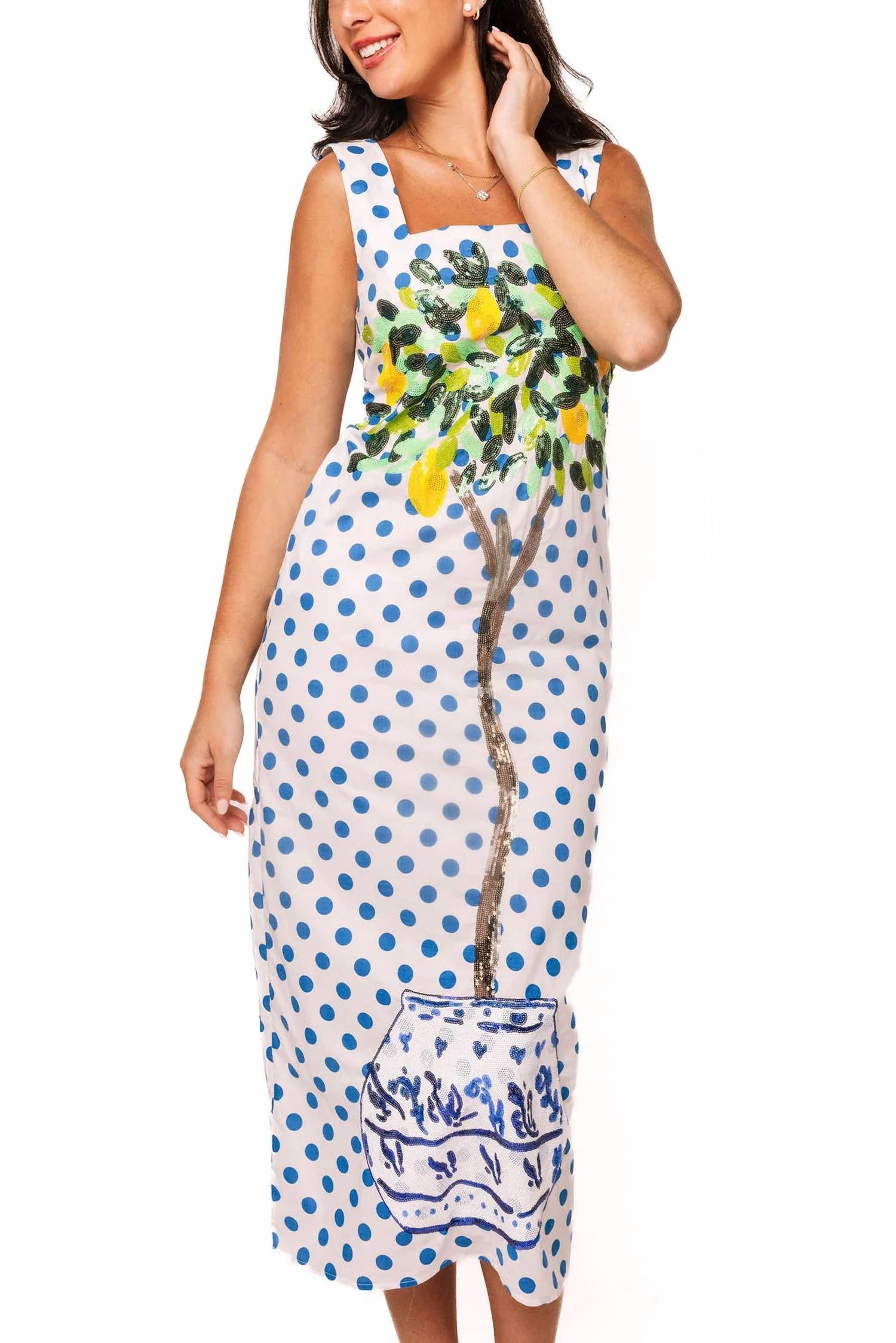 Queen Of Sparkles - Polka Dot Lemon Tree Midi Tank Dress