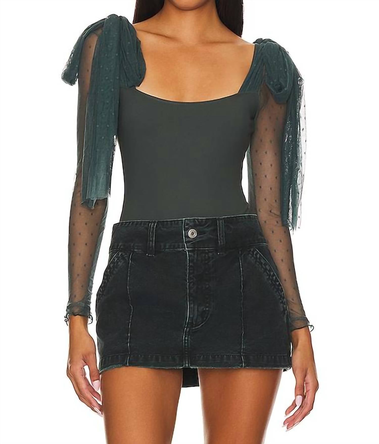 Free People Tongue Tied Mesh Detail Bodysuit in green gables - women's shirt