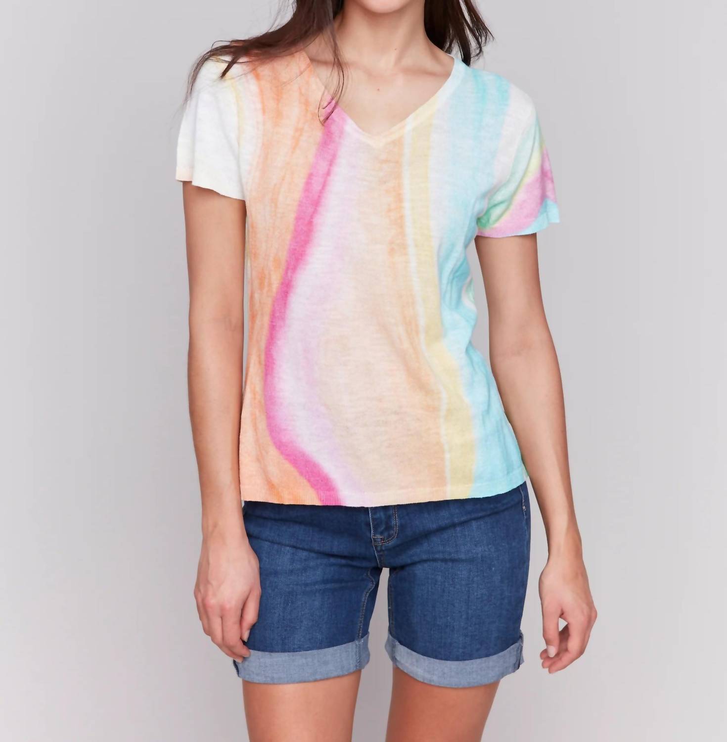 Charlie B - Short Sleeve Crew Neck Printed Sweater