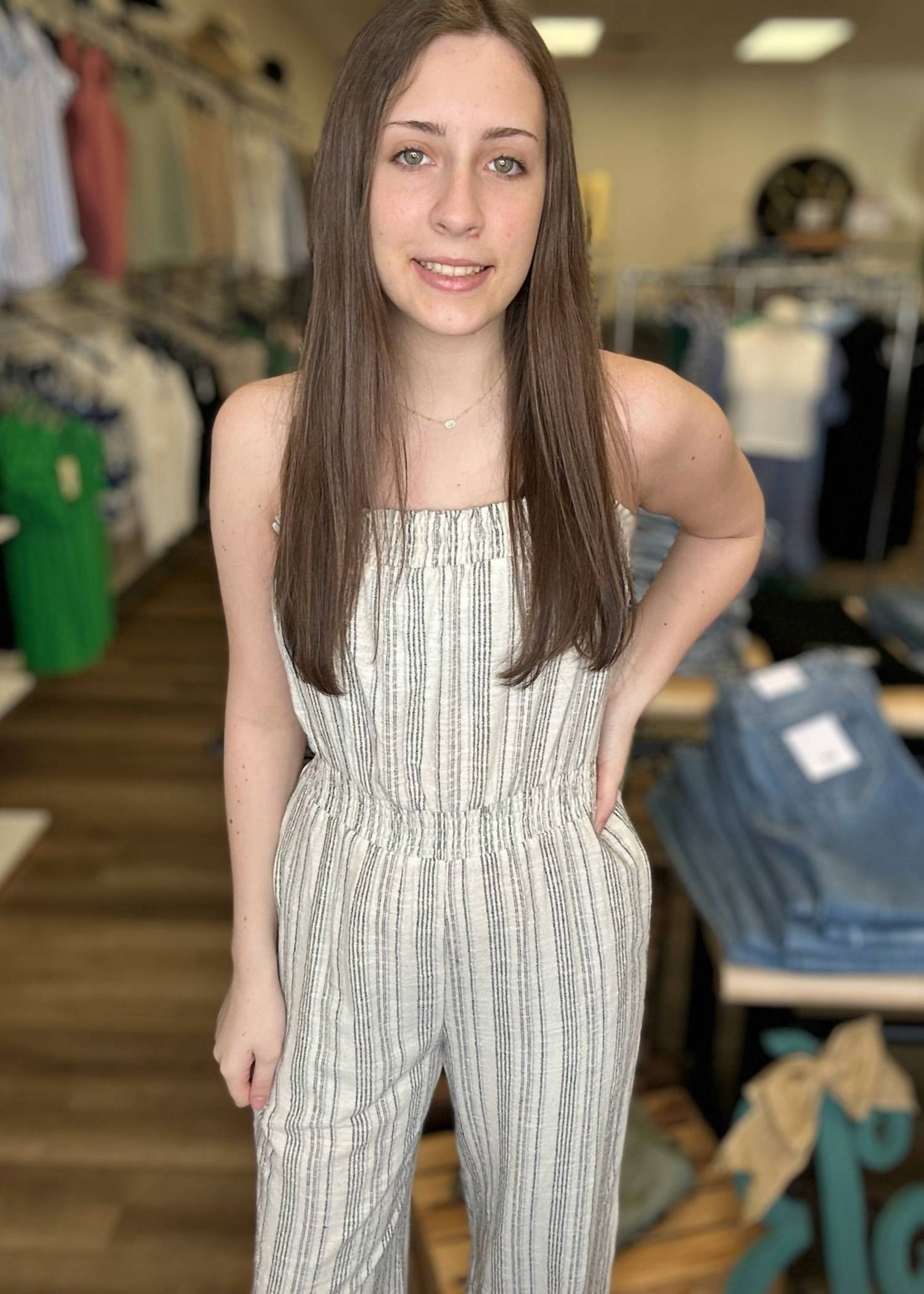 Allie Rose - Striped Linen Blend Jumpsuit