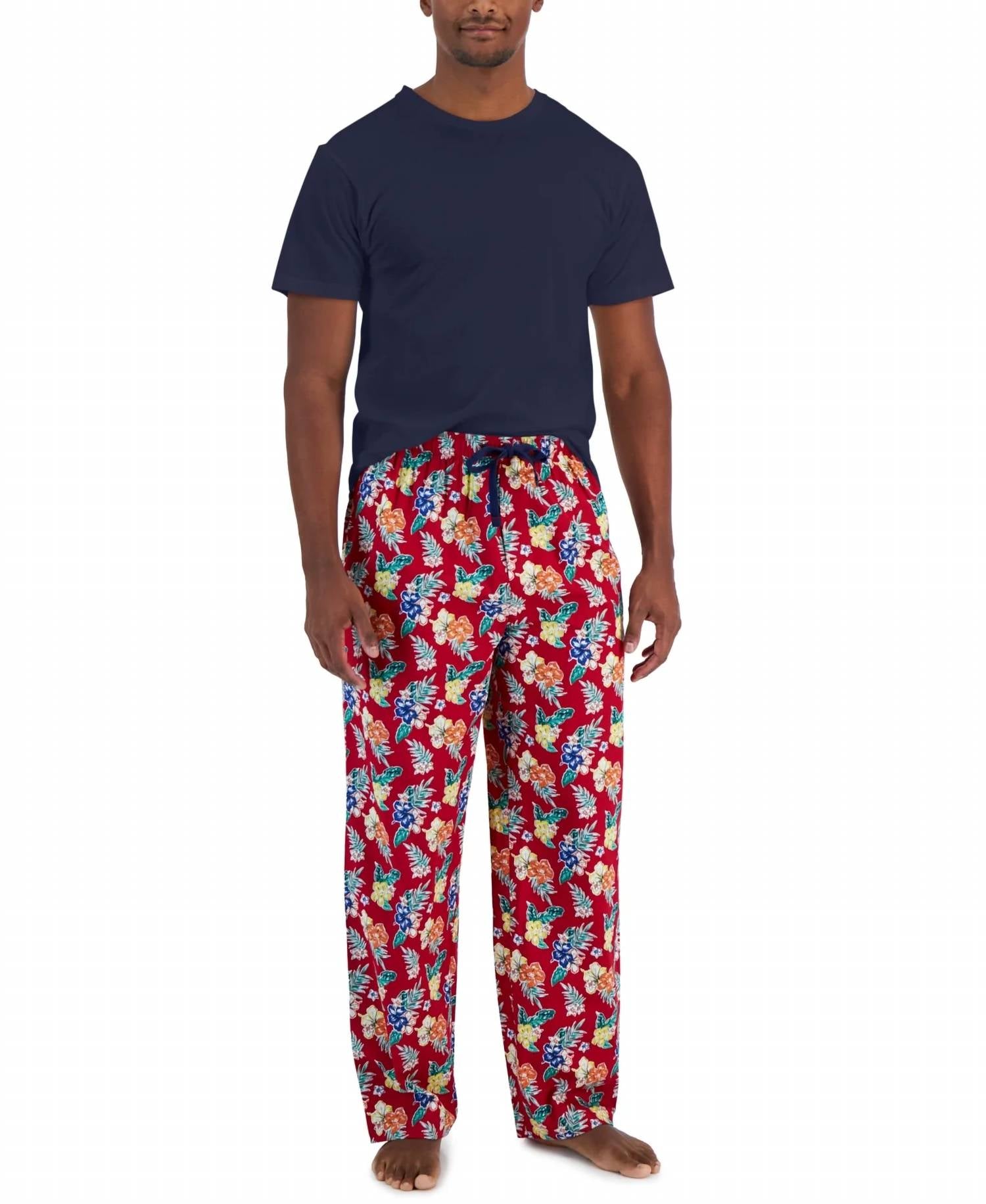 Club Room - Solid Top And Tropical Pants Pajama Set