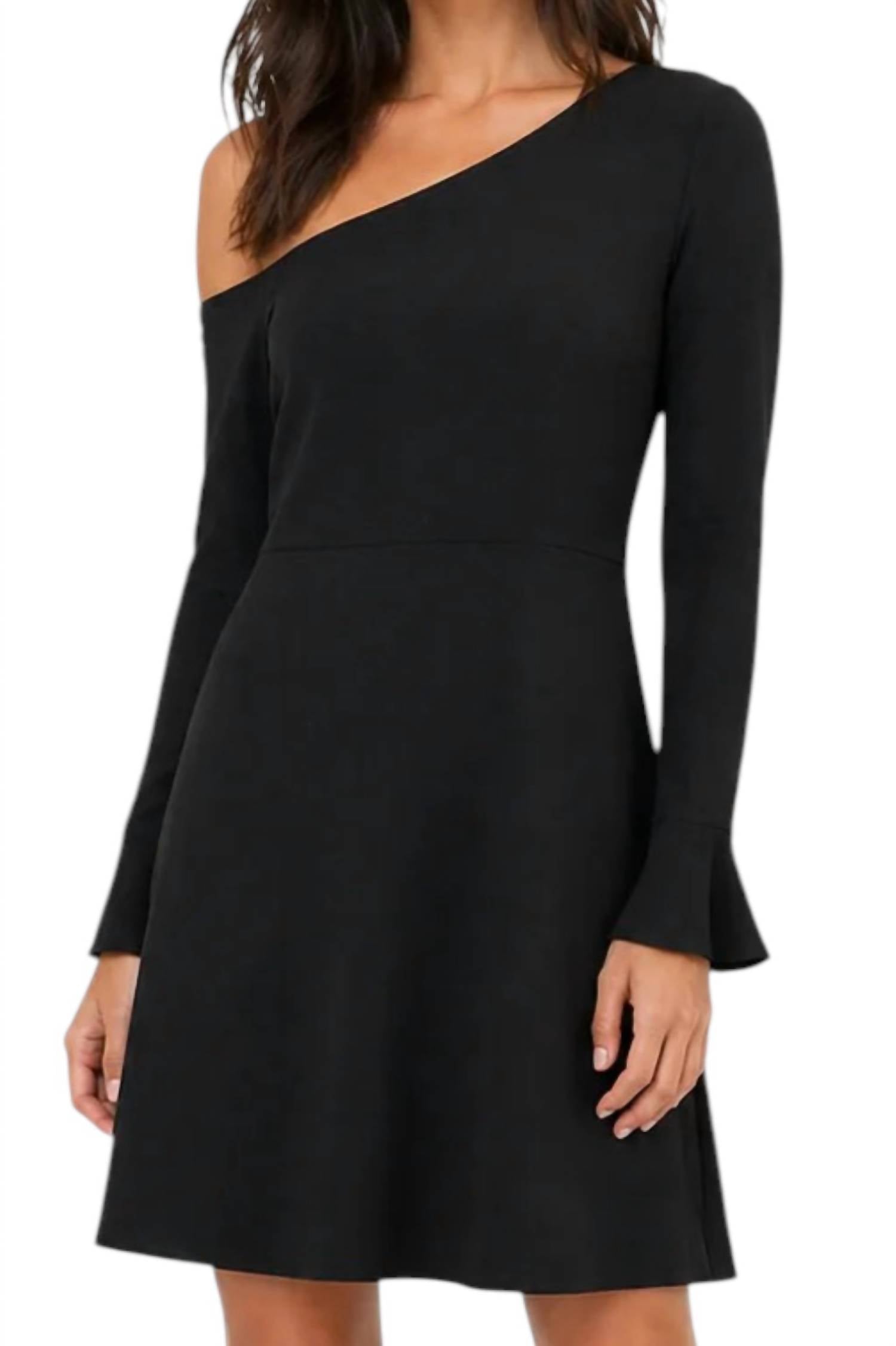 LIKELY One Shoulder Bell Sleeve Dress in black - women's dress - detail view
