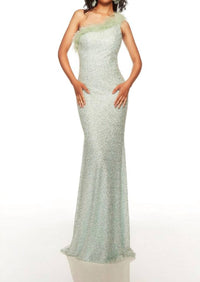 Alyce Paris - Feathered Asymmetric Neck Prom Gown