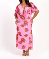 Fashion Szn Curve - Flutter Sleeve Tie Front Midi Dress