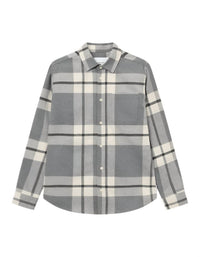 Les Deux Jeremy Flannel Short Sleeve Button Down Shirt in snow light grey melange - men's shirt - alternate view