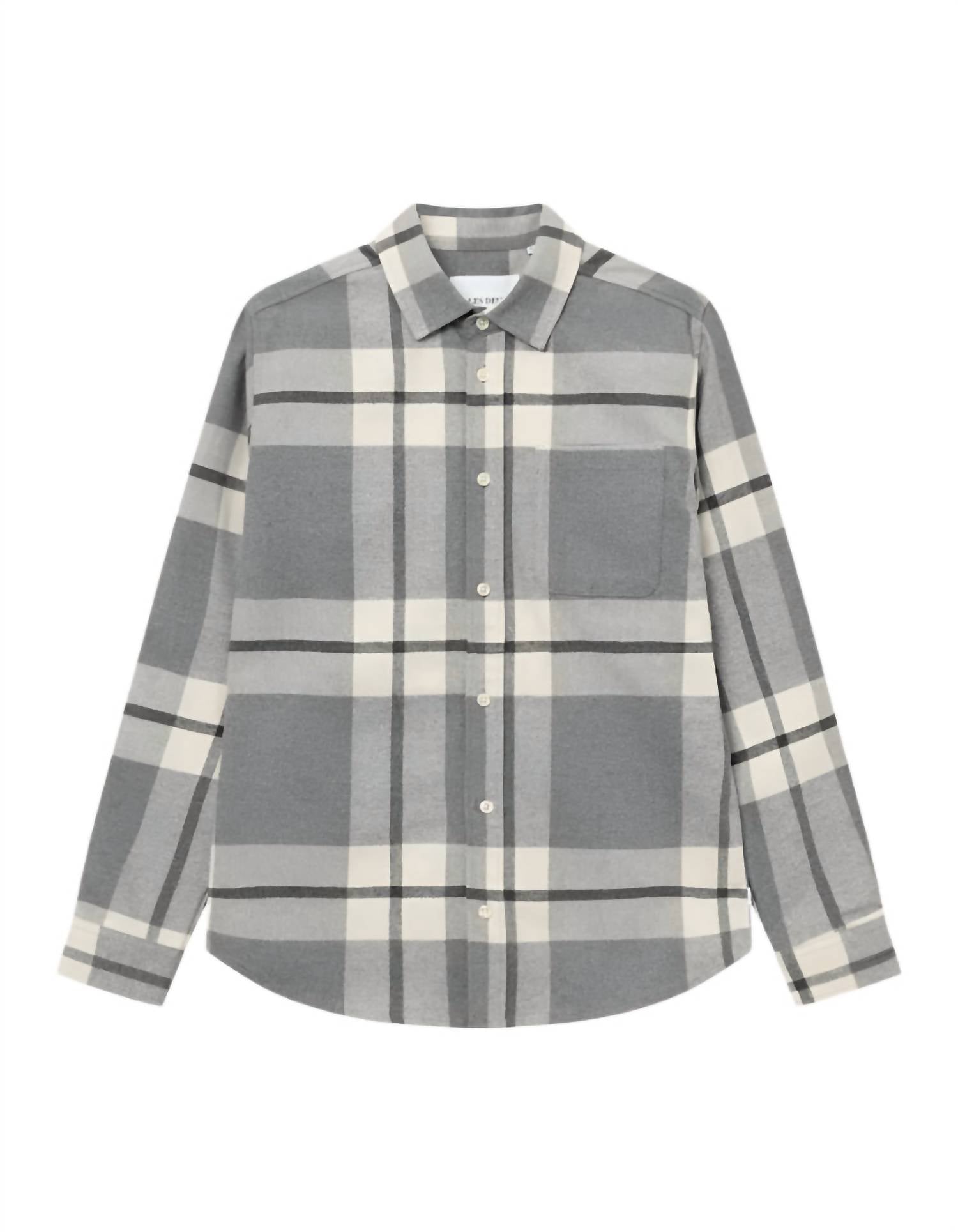 Les Deux Jeremy Flannel Short Sleeve Button Down Shirt in snow light grey melange - men's shirt - alternate view