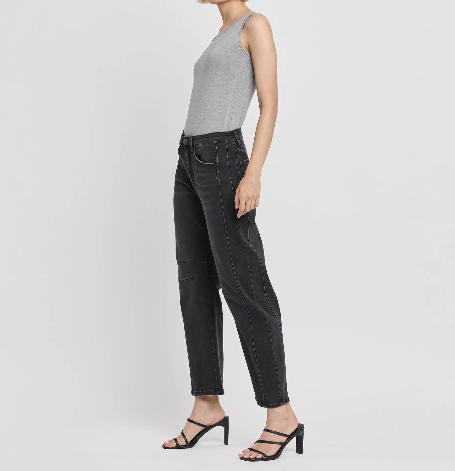 FLYING MONKEY High Rise Barrel Jeans in rebel black - women's jeans - alternate view