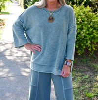 Zenana - Mineral Washed 3/4 Sleeve Boxy Sweater