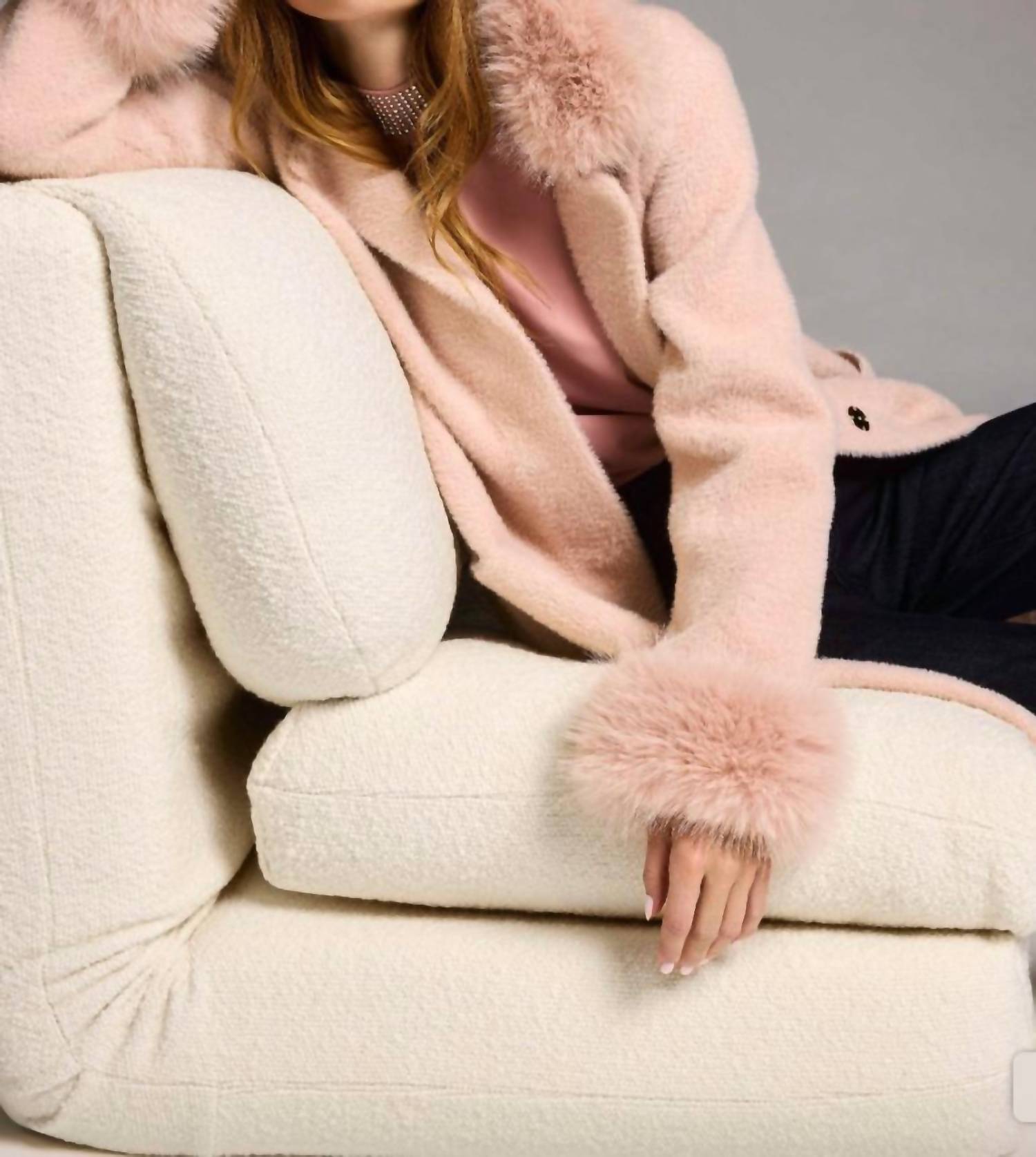 Joseph Ribkoff - Feather Yarn And Faux Fur Sweater Coat