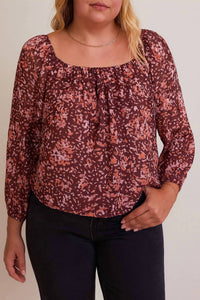 GILLI Women's Square Neck Top in burgundy multi - women's blouse