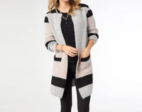 COCO + CARMEN Liz Open Cardigan With Front Pockets in natural black - women's cardigan