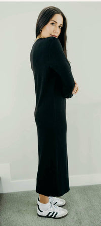 Mikarose Arden Long Sleeve Midi Dress in black - women's dress - alternate view