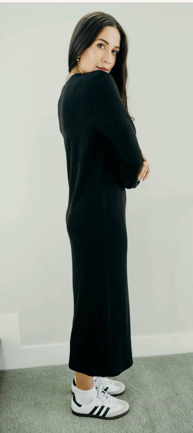 Mikarose Arden Long Sleeve Midi Dress in black - women's dress - alternate view