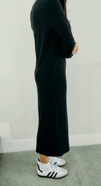 Mikarose Arden Long Sleeve Midi Dress in black - women's dress - detail view