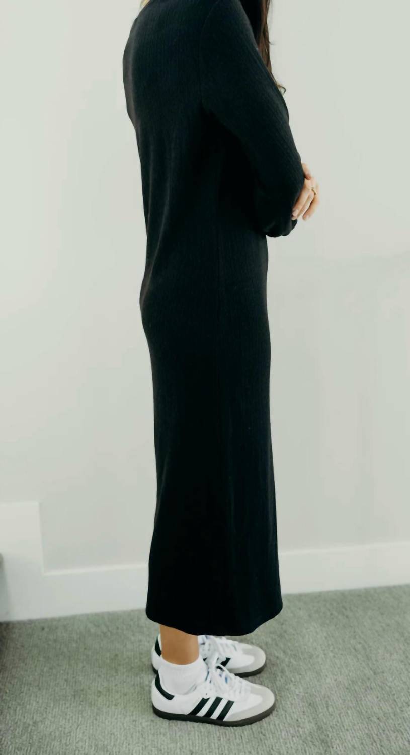 Mikarose Arden Long Sleeve Midi Dress in black - women's dress - detail view