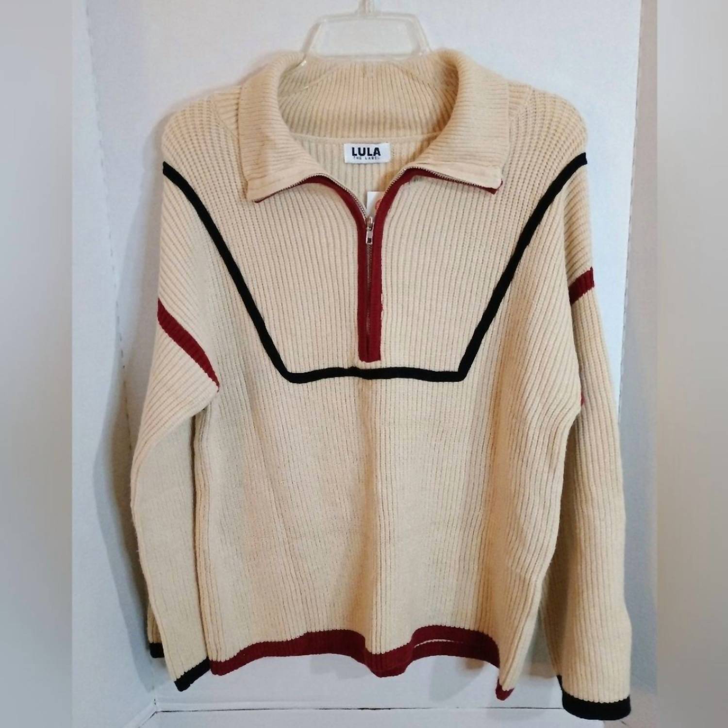 Lula The Label - Quarterback Keeper Contrast Quarter Zip Sweater