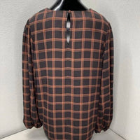 TOCCIN Women’s Grid Puff Sleeve Blouse in black orange - women's blouse - alternate view