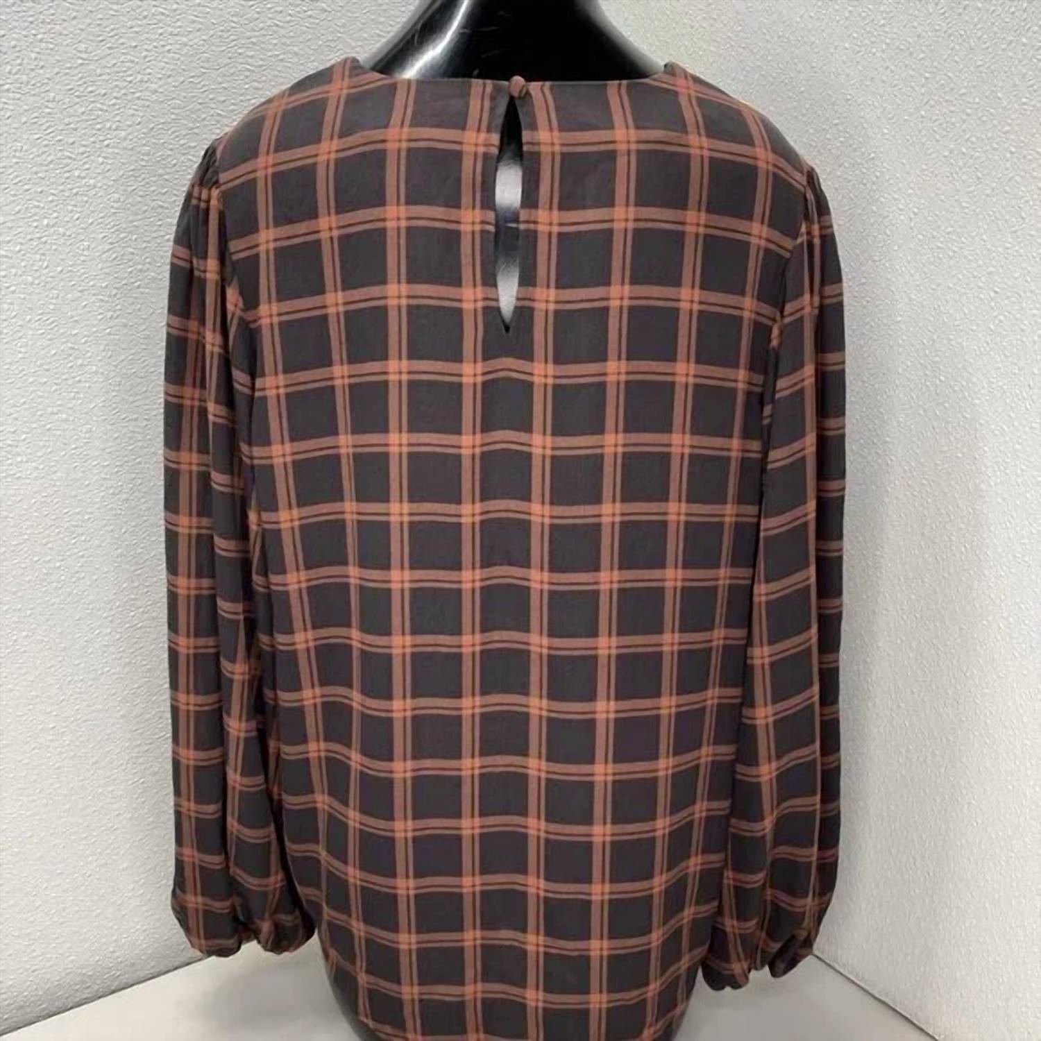 TOCCIN Women’s Grid Puff Sleeve Blouse in black orange - women's blouse - alternate view