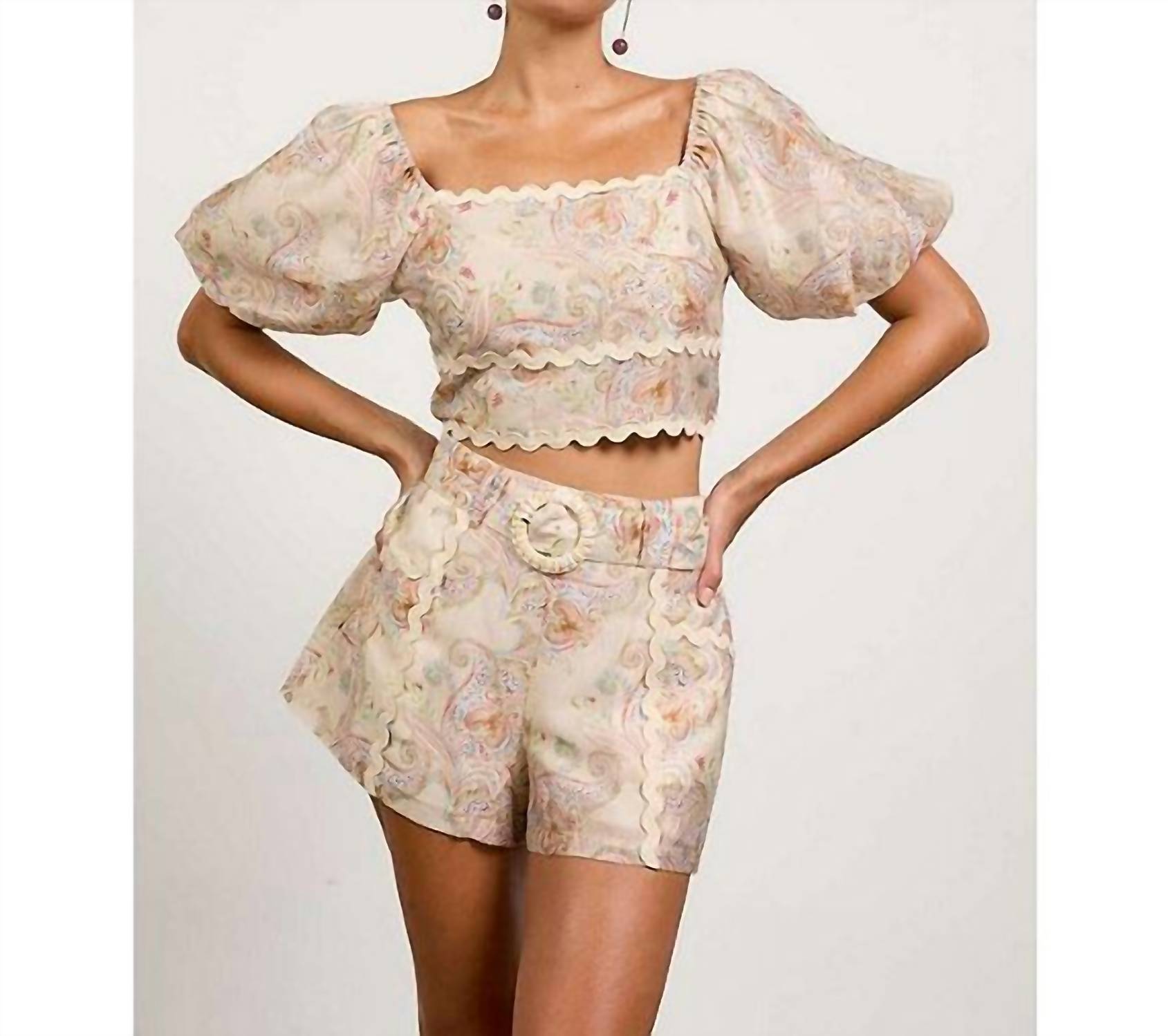 Skies Are Blue - Paisley Print High Waited Belted Shorts