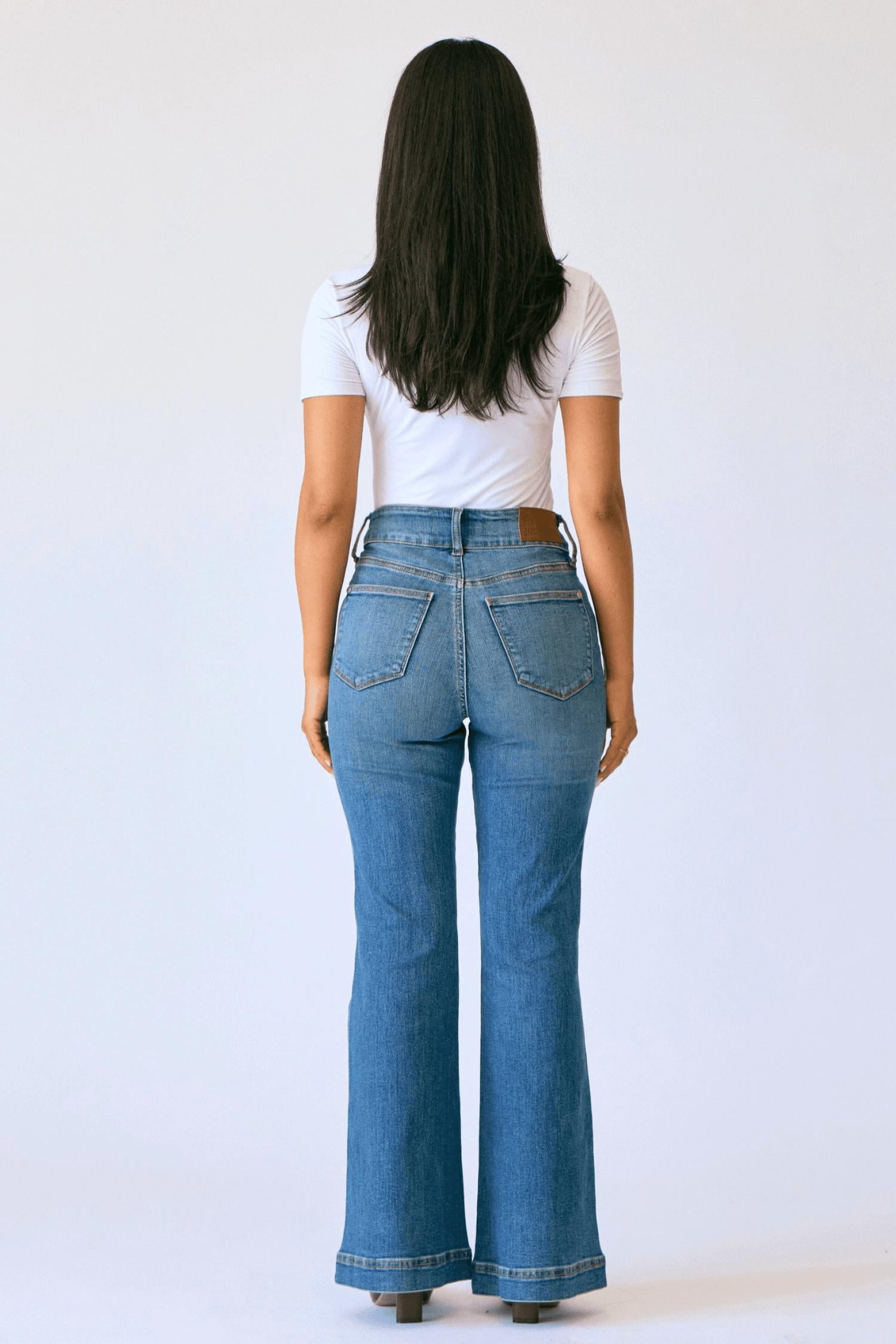Judy Blue - Women's High Waist Petite Flare Tummy Control Double Button Jeans