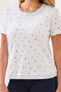 Tribal - Embroidered Polka Dot Quarter Sleeve Knit Top