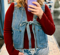 Listicle Front Tie Denim Vest in blue - women's blouse