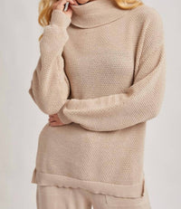 BluIvy Long Sleeve Turtleneck Sweater Top in latte - women's sweater